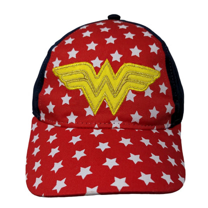 Wonder Woman Girl's Strapback Hat Multi OSFM Embroidered Logo All Over Stars