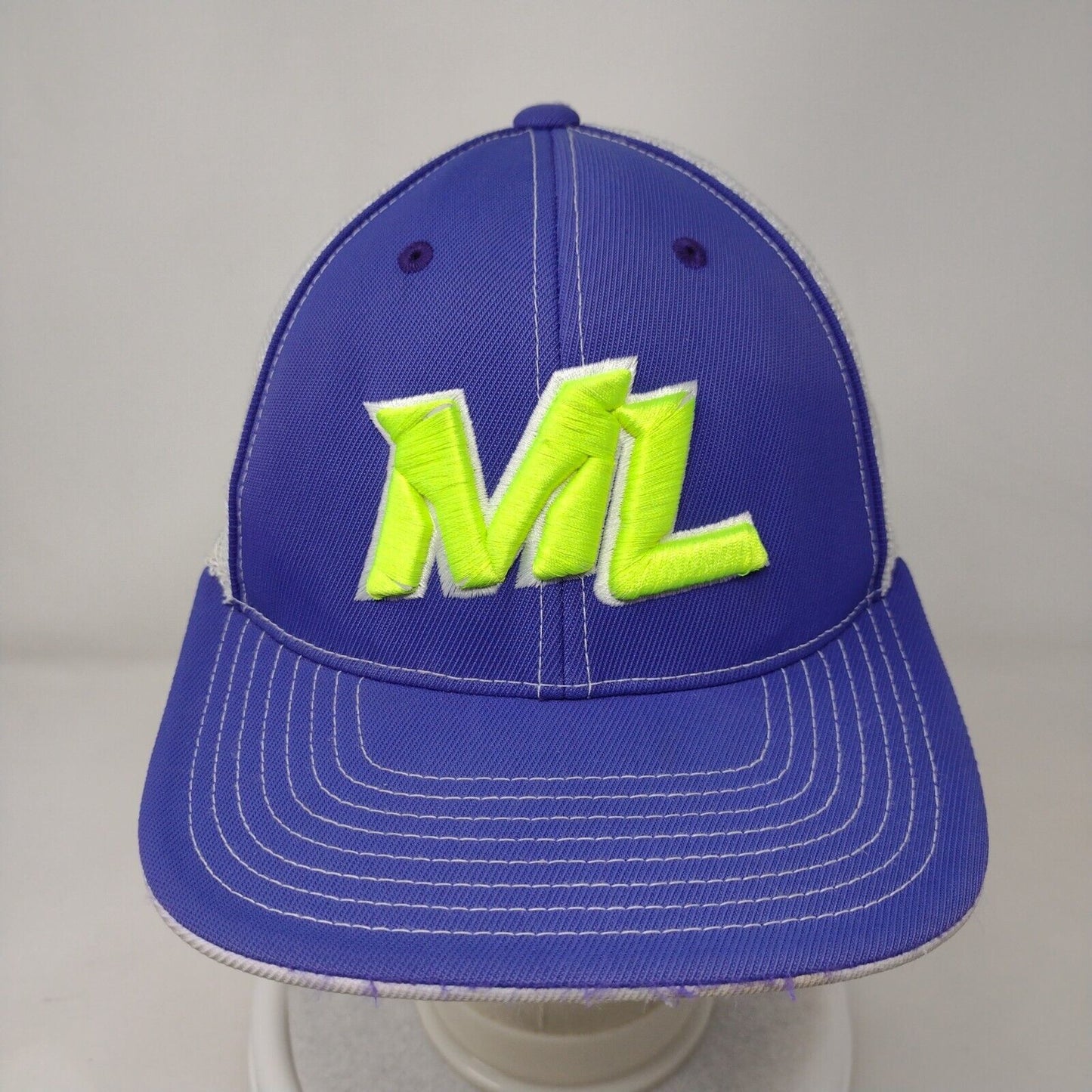 ML Fitted Mesh Back Trucker Hat Blue S/M Embroidered Pacific Headwear