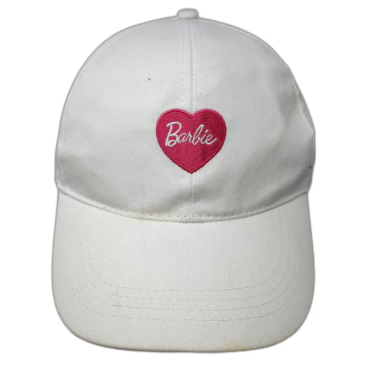 Barbie Snapback White One Size Pink Heart Embroidered Curved Brim 6 Panel Hat