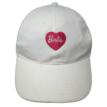 Barbie Snapback White One Size Pink Heart Embroidered Curved Brim 6 Panel Hat