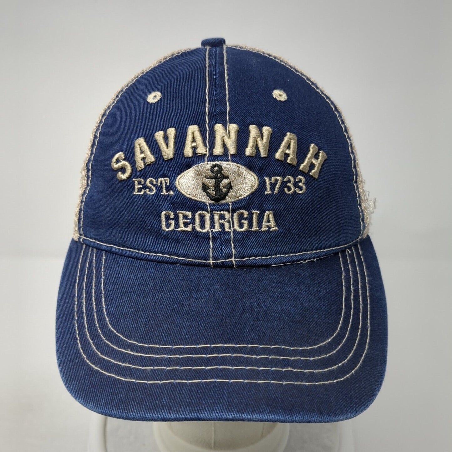 Savannah Georgia Est 1733 Snapback Trucker Hat Blue One Size Mesh Back