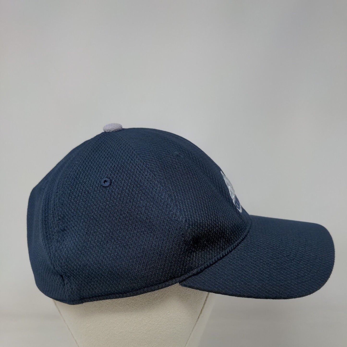 Adidas 3 Stripes Fitted Hat Blue L/XL Embroidered 6 Panel Vent Holes