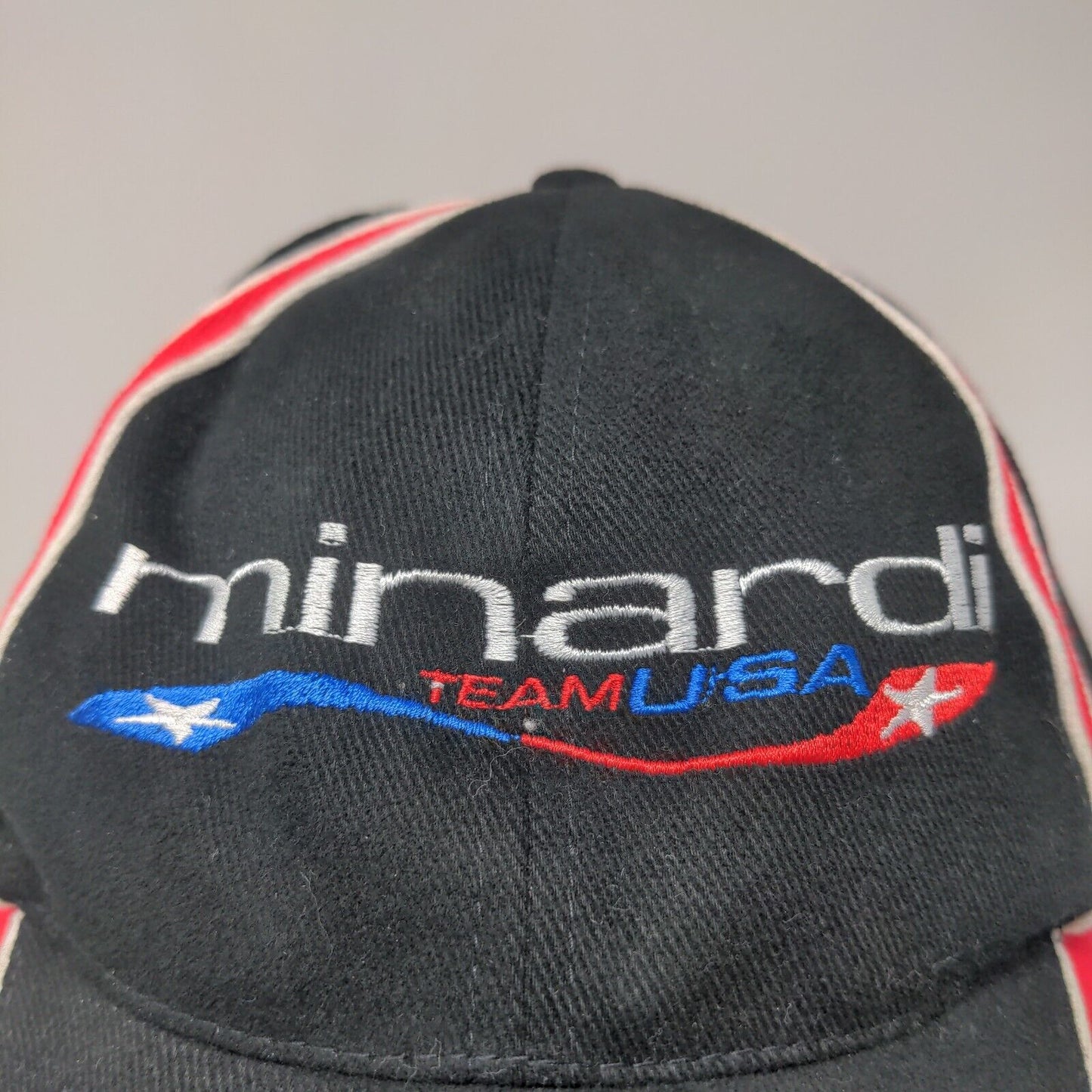 Minardi USA Men's Slideback Hat Black Red OSFA Embroidered Logo Cotton