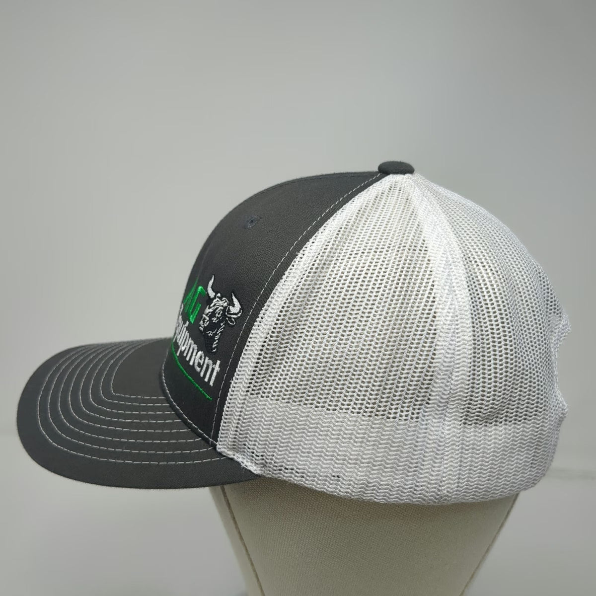 Richardson Trucker Hat Gray One Size Mesh Back Snapback AG Equipment Bull Logo