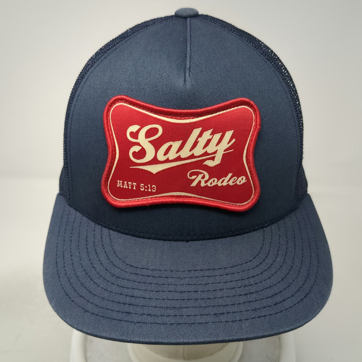 Yupoong Trucker Hat Blue Red White One Size Salty Rodeo Matthew 5:13 Snapback