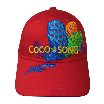 Coco Song Strapback Hat Red One Size Adjustable Embroidered Plants 6 Panel