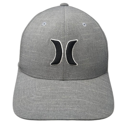 Hurley Baseball Cap Gray M Flexfit Embroidered Logo Curved Brim Stretch Hat