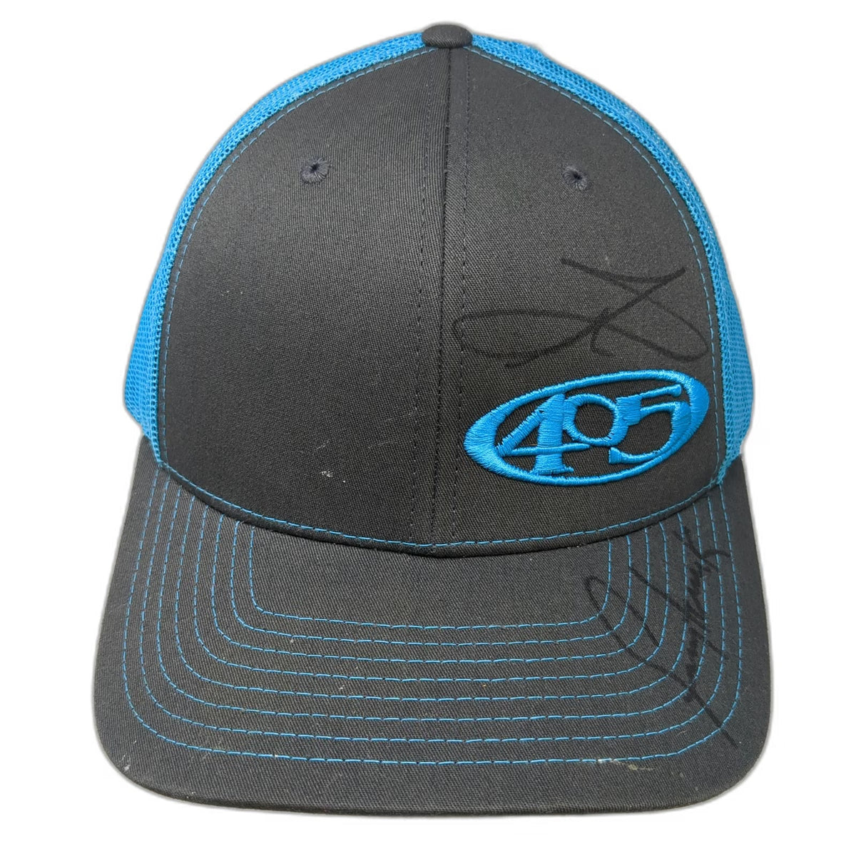 Richardson Trucker Hat Gray Blue One Size Mesh Back Snapback Autographed 405