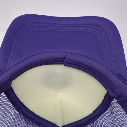 Smiley Face Snapback Mesh Back Trucker Hat Purple One Size Colorblock