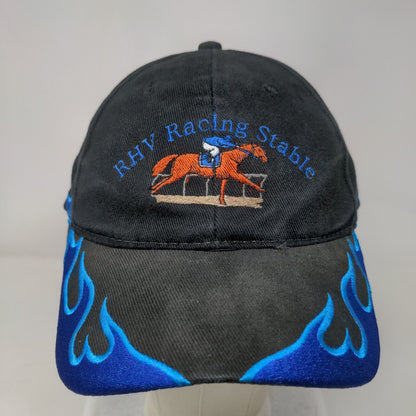 RHV Racing Stable Horse Strapback Hat Black OSFM Flame Embroidered