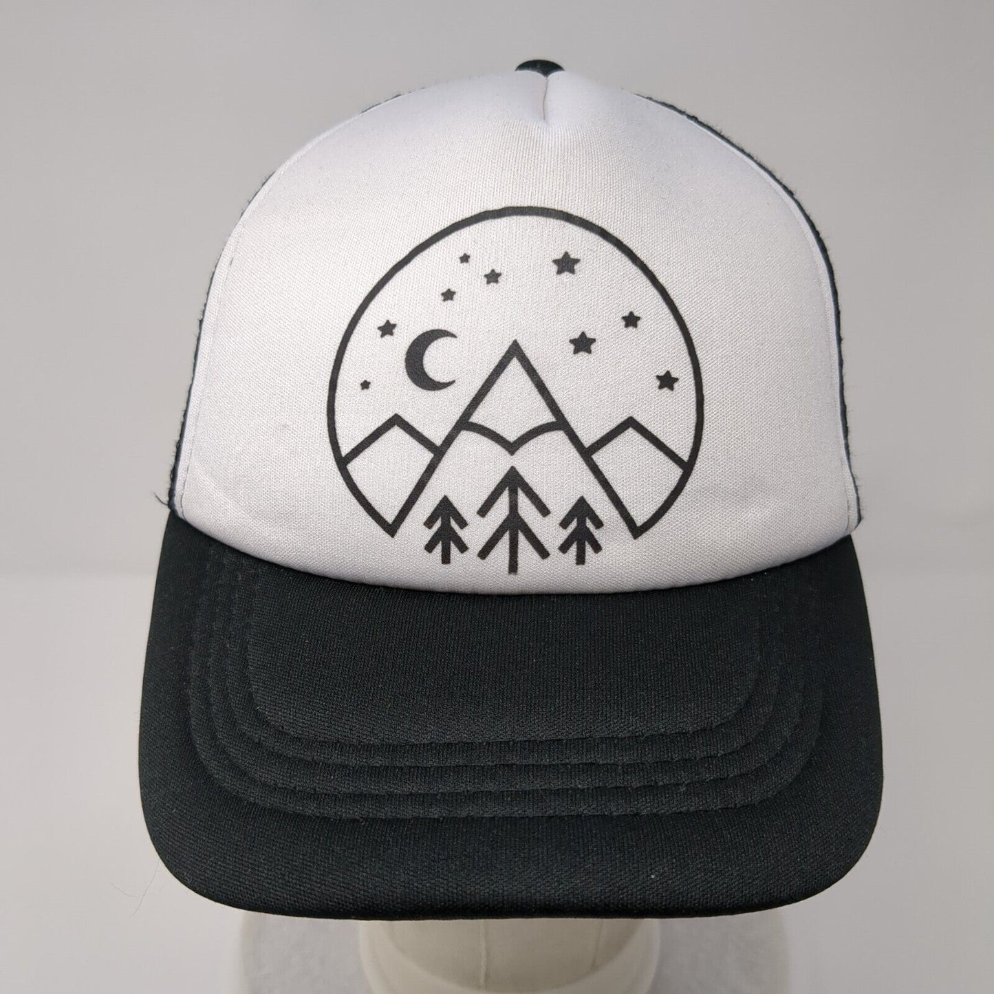 Mountain Moon Stars Snapback Trucker Hat Black OSFA Mesh Back Outdoor