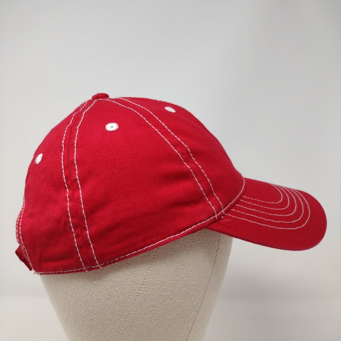 Unbranded Strapback Hat Red OSFM Adjustable Vented Holes 6 Panel Blank