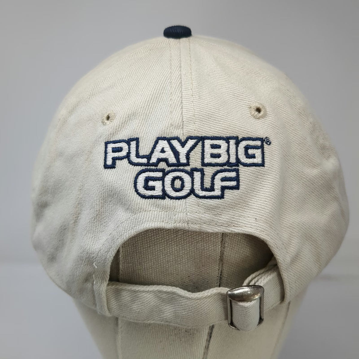 Play Big Golf Logo Beige Blue One Size Baseball Cap Hat Slideback Embroidered