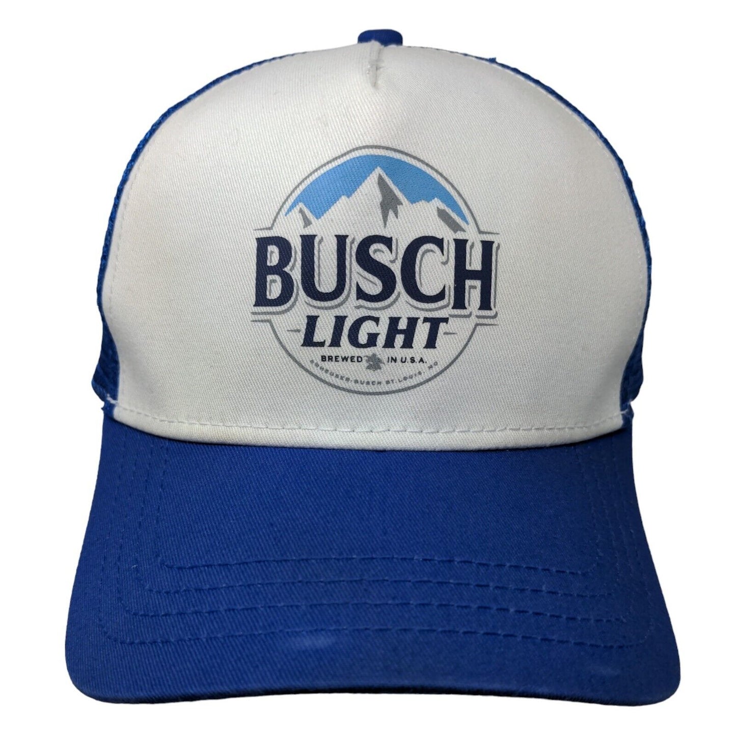 Busch Light Men's Snapback Mesh Back Hat Blue White Beer Adjustable Graphic Logo