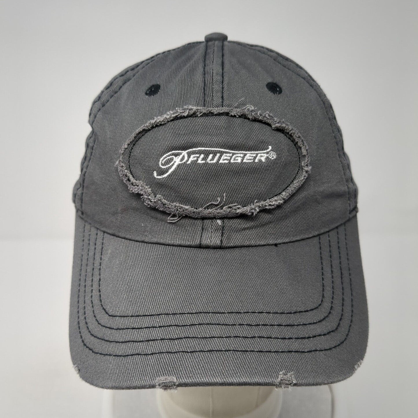 Pflueger Slideback Hat Gray One Size Adjustable Embroidered Distressed Cotton