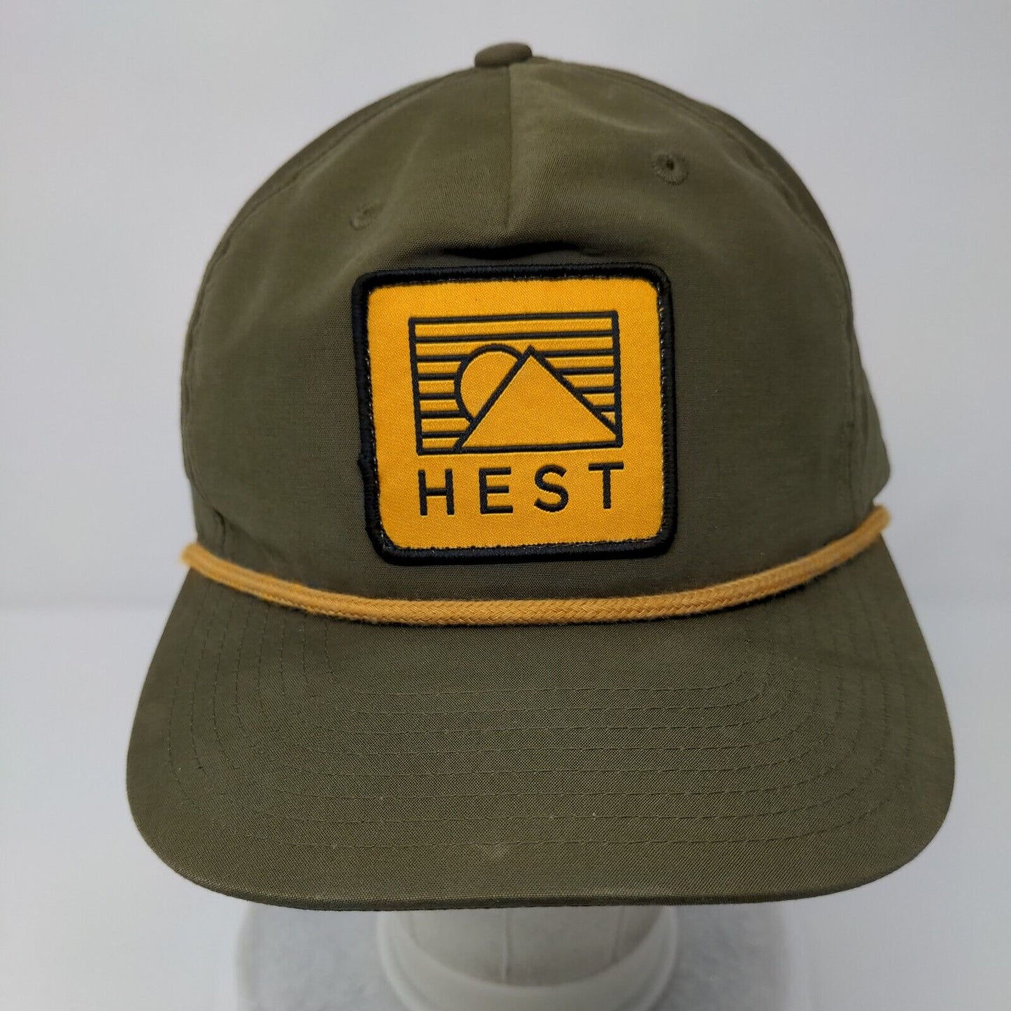 HEST Snapback Hat Green One Size Adjustable Embroidered Vented Holes Rope