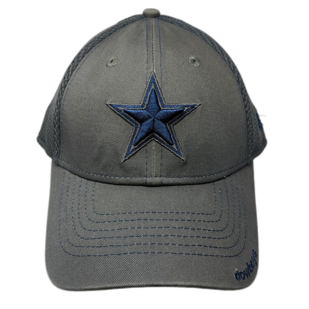 New Era NFL Dallas Cowboys Hat Cap Gray L Mesh Stretch Fit Star Logo Blue Brim