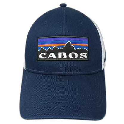 BananaBay Trucker Hat Blue One Size Cabos Mountain Patch Mesh Snapback Logo