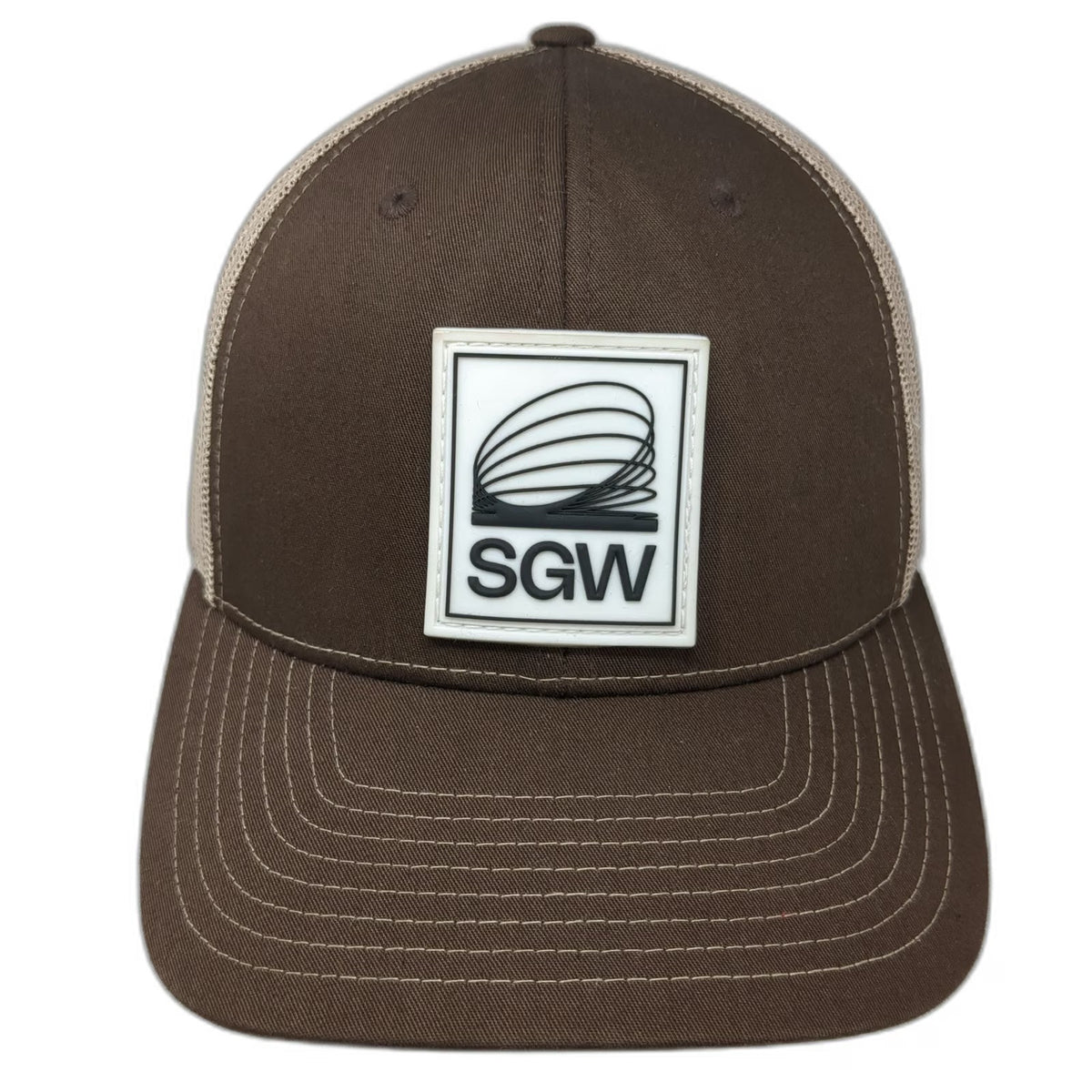 Richardson Trucker Hat Brown One Size SGW Patch Mesh Snapback Contrast Stitch