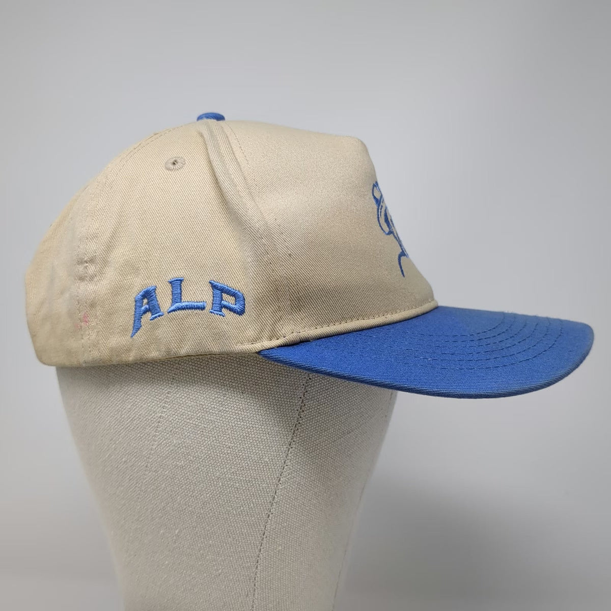 A Better Time 5 Panel Beige Blue One Size Snapback Hat Nicotine Warning Patch