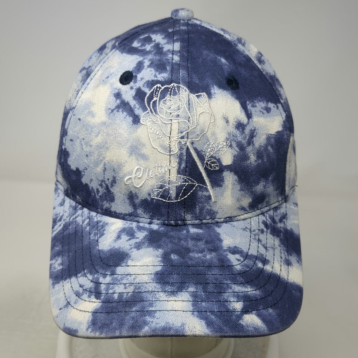 CLOTIME Blue Tie Dye Rose Embroidery Baseball Cap One Size Slideback Flower Hat