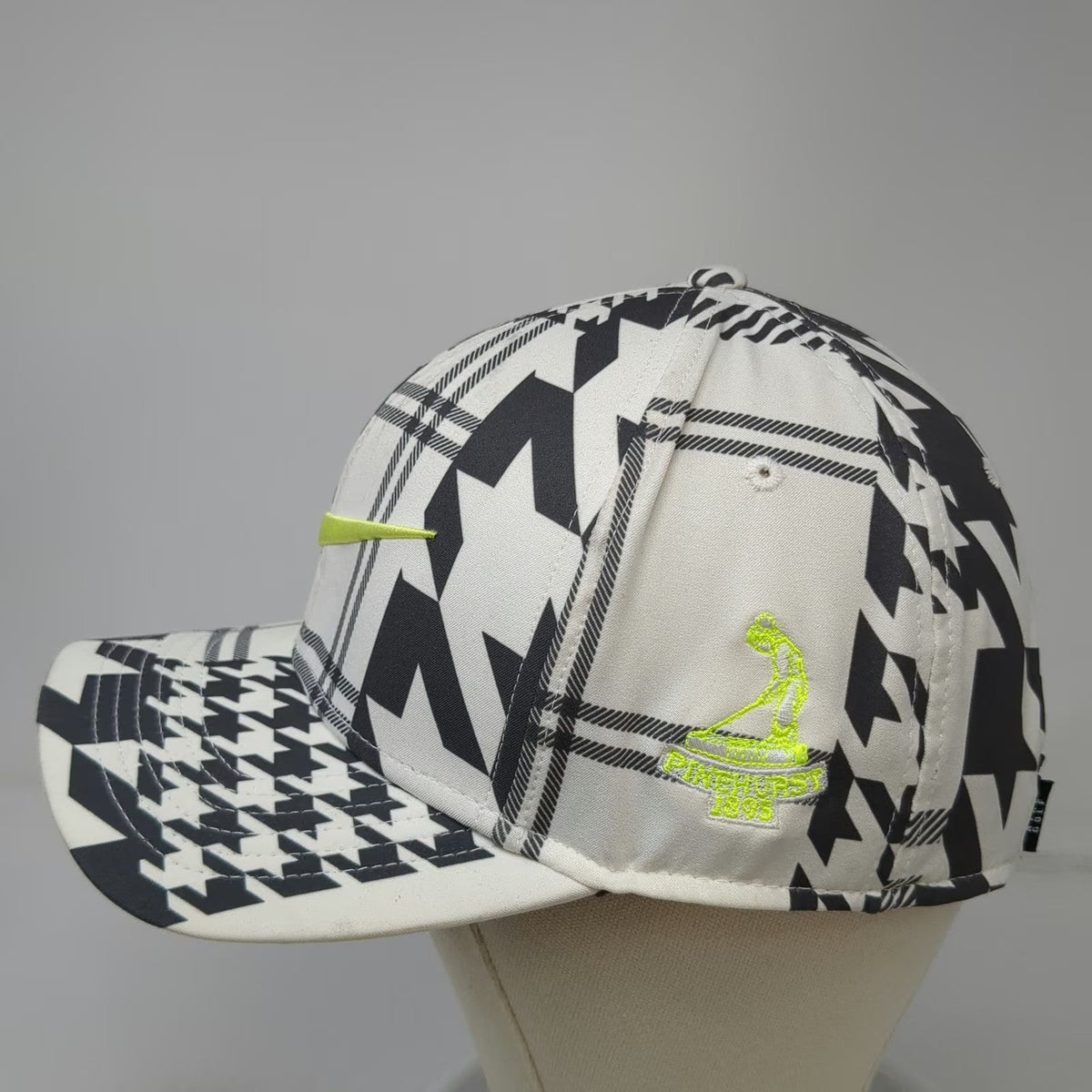 Nike Baseball Cap White One Size Pinehurst Golf Houndstooth Dri-FIT Swoosh Hat