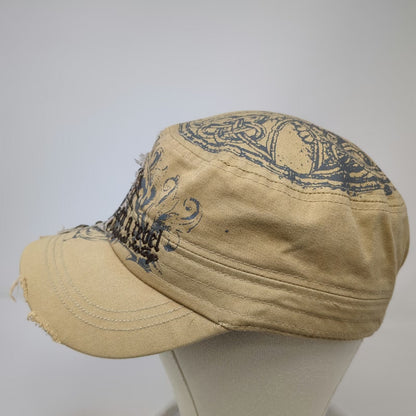 Leader Army Cap Beige One Size Skull Rebel Distressed Studded Ornate Cotton Hat