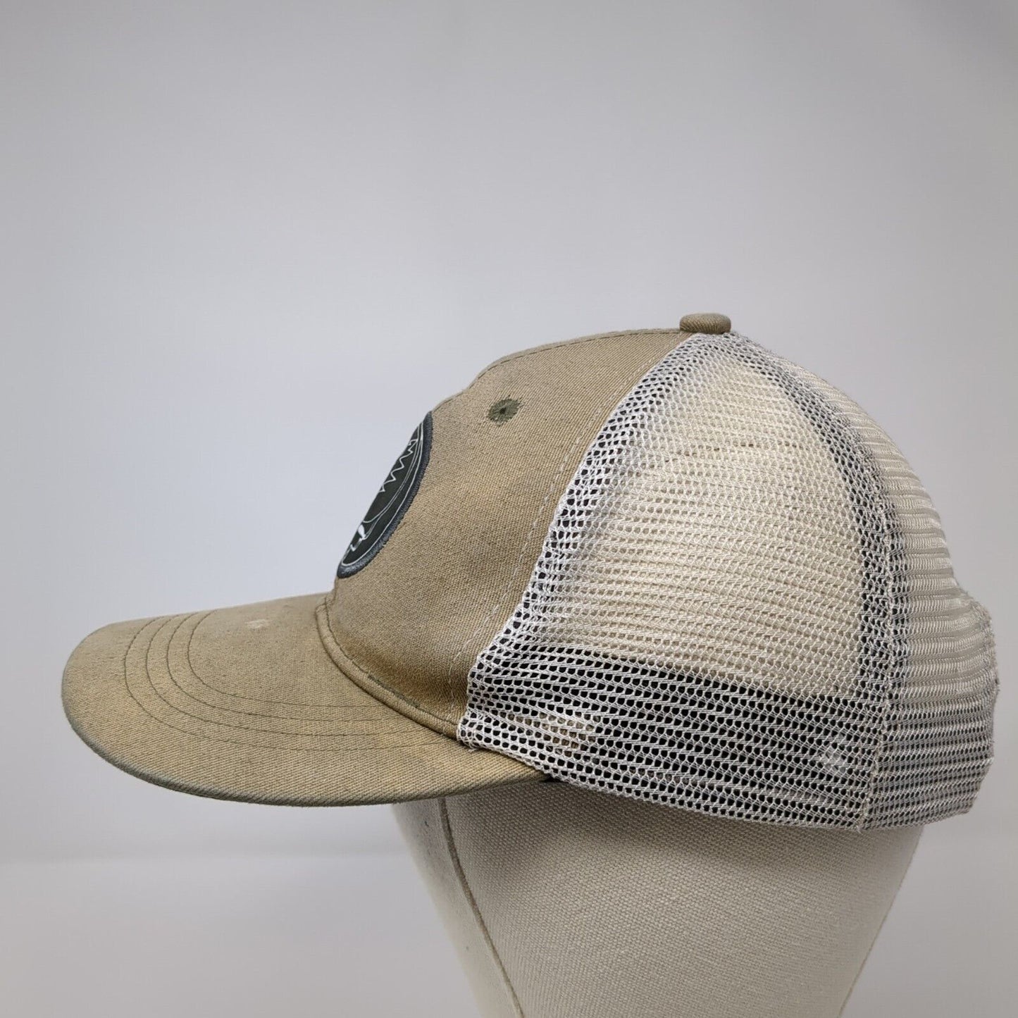 Three In Grateful Dead Snapback Mesh Bag Hat Tan OSFA Embroidered Skull Logo