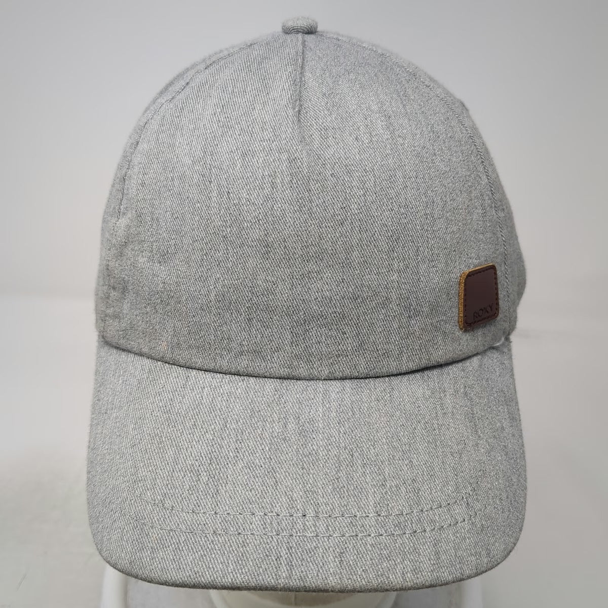 Roxy 5 Panel Gray One Size Hat Leather Logo Patch Heathered Strapback Surf Wear
