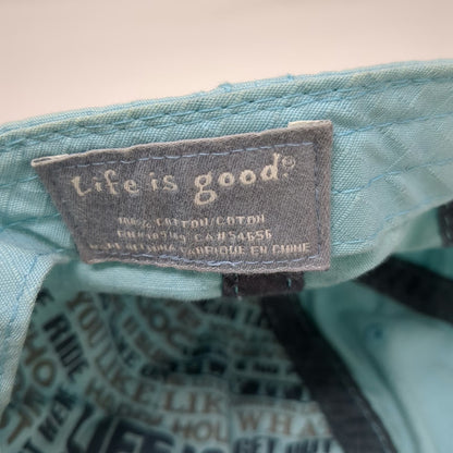 Life is Good Baseball Cap Blue One Size Mostly Sunny Sun Smiley Face Logo Hat