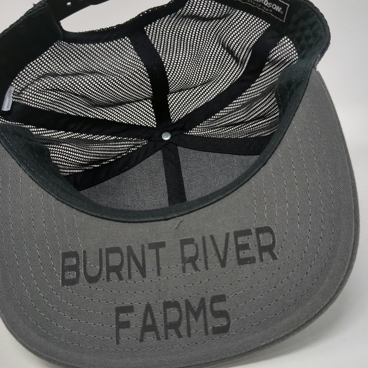 Richardson Trucker Hat Gray Black Orange OSFM Mesh Snapback Burnt River Farms