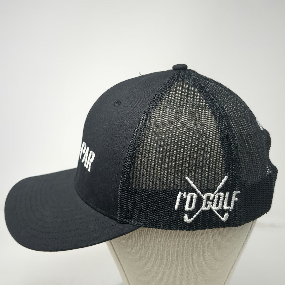 Richardson Trucker Hat Black One Size Under Par Over Par I'D Golf IGA Mesh