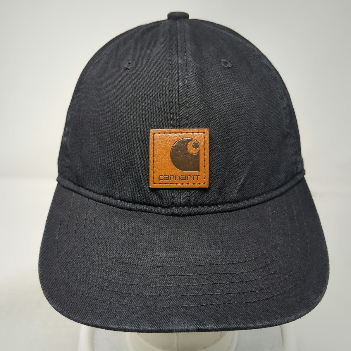 Carhartt Baseball Cap Black One Size Leather Patch Strapback Hat Logo Adjustable