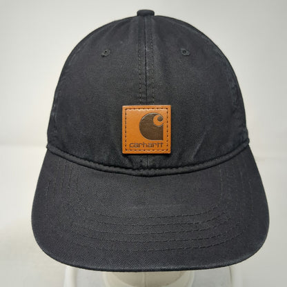 Carhartt Baseball Cap Black One Size Leather Patch Strapback Hat Logo Adjustable