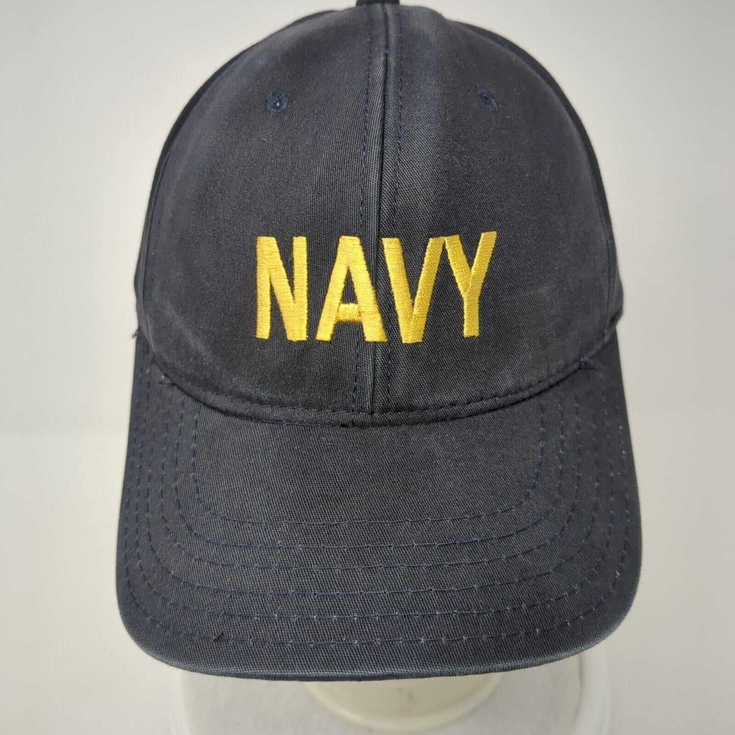 Navy Fitted Hat Blue One Size Embroidered 6 Panel Vent Holes Outdoor