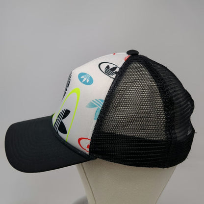 Adidas Trucker Hat White Black One Size Mesh All Over Trefoil Logo Snapback