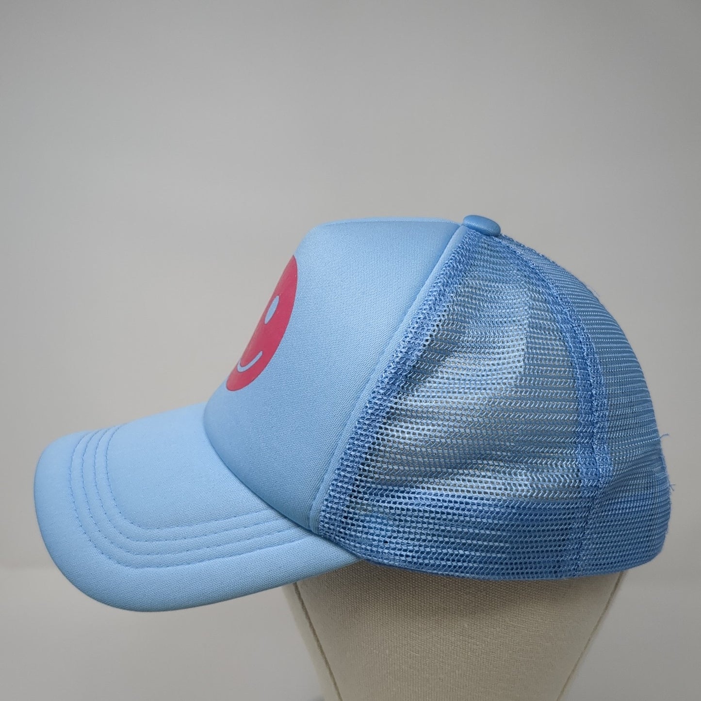 Smiley Face Snapback Mesh Back Trucker Hat Blue One Size Adjustable