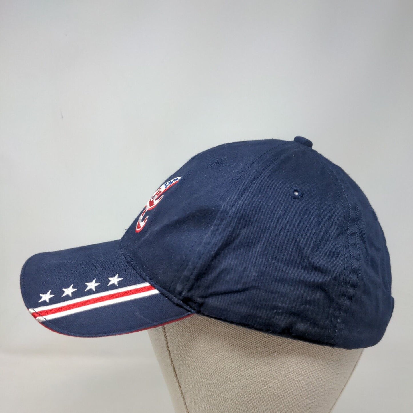 Atlanta Braves Delta Strapback Hat Blue One Size Embroidered Patriotic Headtotoe