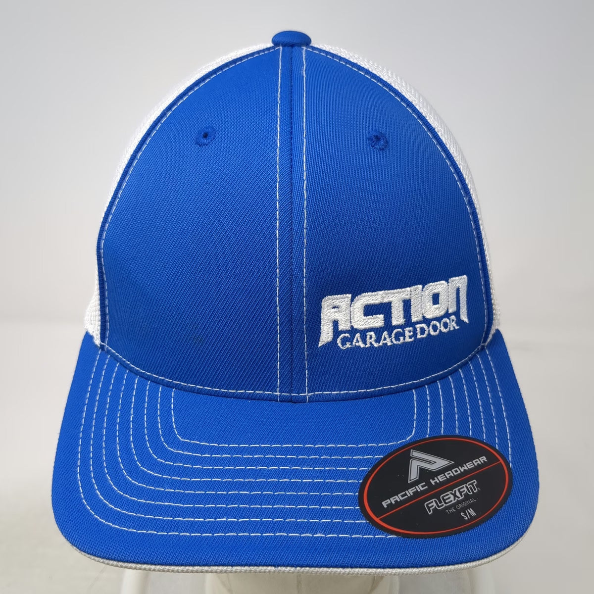 Pacific Headwear Baseball Cap Blue M Action Garage Door Mesh Back Flexfit Hat