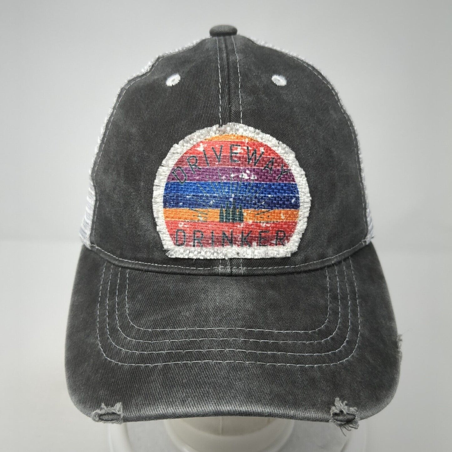 Driveway Drinker Strapback Trucker Hat Gray One Size Adjustable Mesh Distressed