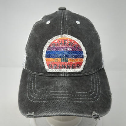 Driveway Drinker Strapback Trucker Hat Gray One Size Adjustable Mesh Distressed