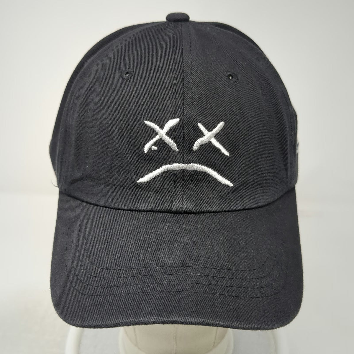 Baseball Cap Black One Size Sad Face X Eyes Embroidery Adjustable Slideback Hat