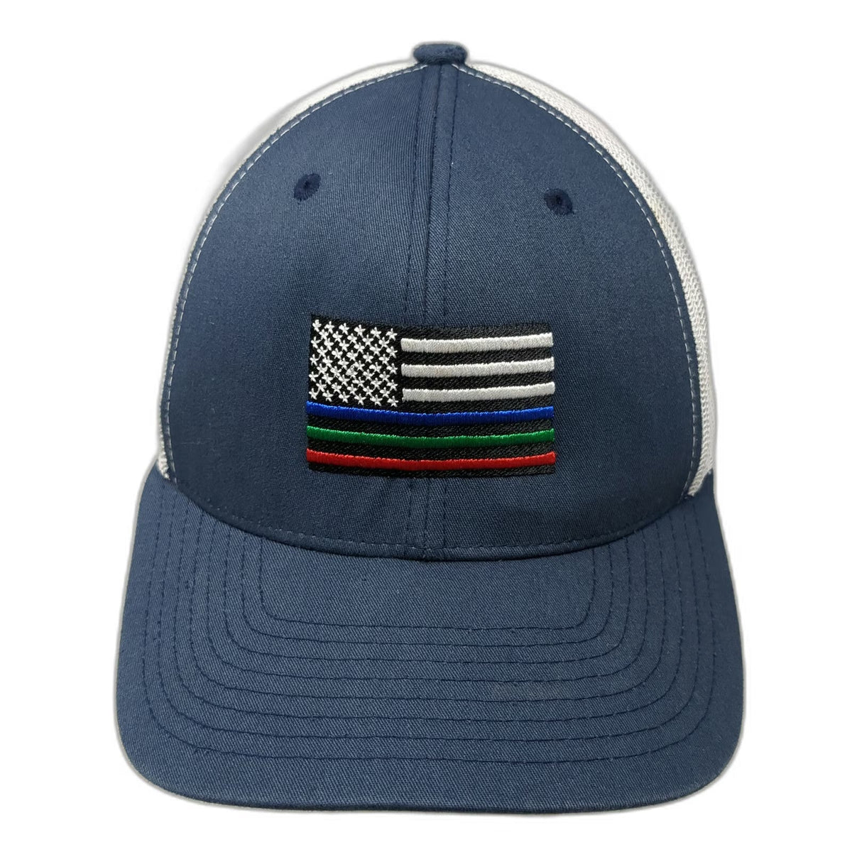 Yupoong Trucker Hat Blue White One Size First Responder Flag Mesh Snapback Patch