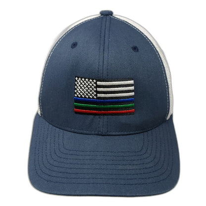 Yupoong Trucker Hat Blue White One Size First Responder Flag Mesh Snapback Patch