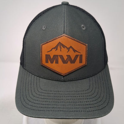 Gray One Size Trucker Hat Leather Patch Mountains MWI Snapback Mesh Adjustable