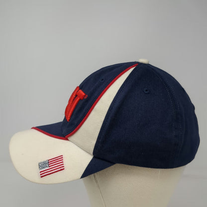 Caterpillar Baseball Cap Blue White Red One Size USA Flag Curved Brim Logo Hat
