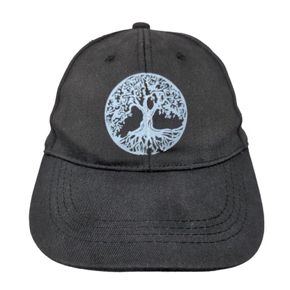 Tree of Life Slideback Hat Black One Size Adjustable Vented Holes 6 Panel Cotton