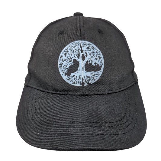 Tree of Life Slideback Hat Black One Size Adjustable Vented Holes 6 Panel Cotton