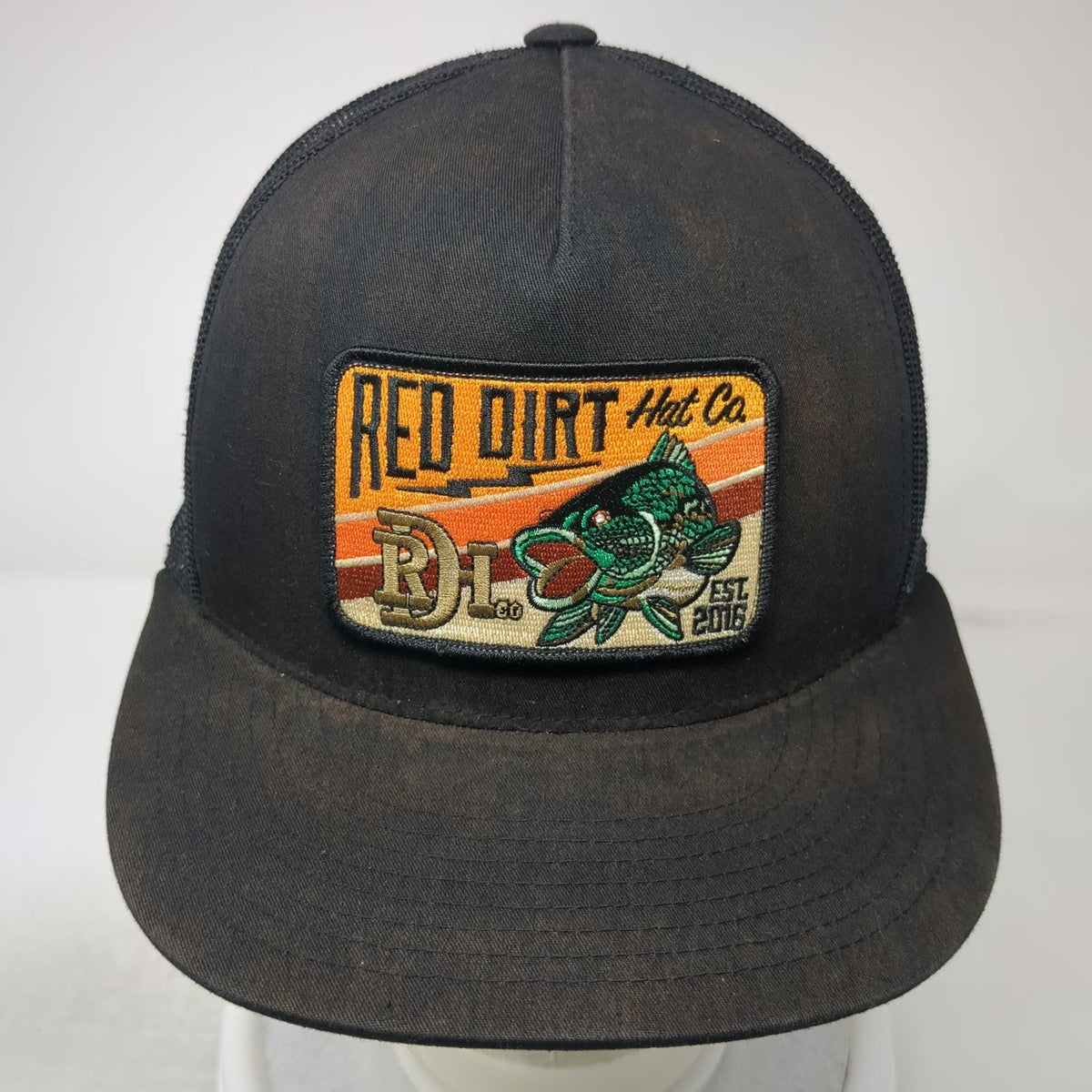 Red Dirt Hat Co. Trucker Hat Black One Size Bass Fish Patch Snapback Fishing