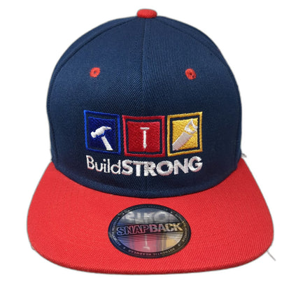 Blue Red Snapback Hat One Size BuildStrong Hammer Nail Saw Tools Construction